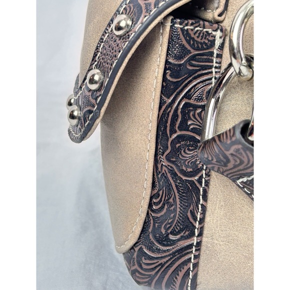 Fleur De Lis Rhinestone Leather Purse Embossed Tan Brown Shoulder Bag Western - Picture 5 of 16
